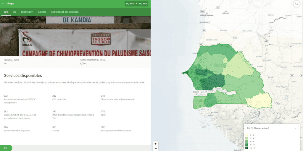 Map of the availability of family planning services in Senegal - Project in partnership with IPPF funding by the She Decides Fund 