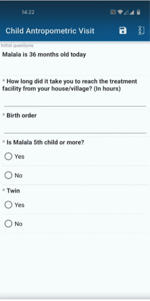 Screens of the beneficiary tracking application for malnutrition cases on IASO - Project in partnership with the World Food Program 